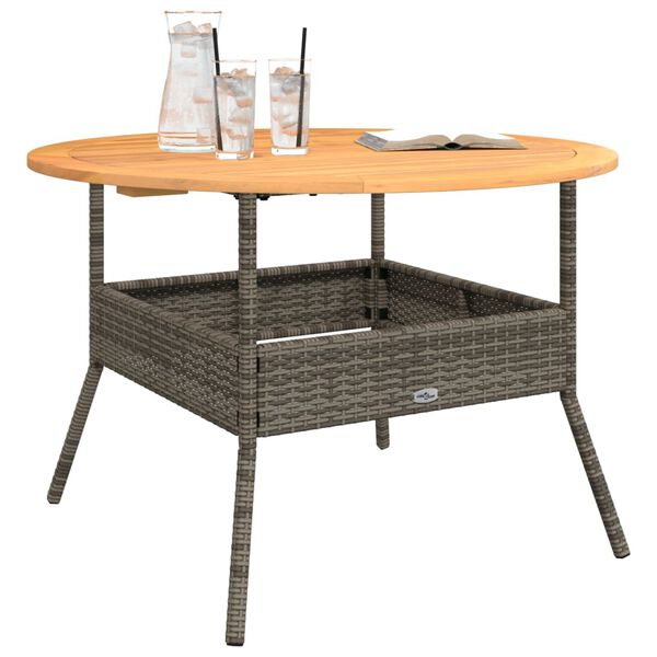 vidaXL Tuintafel met acaciahouten blad Ø110x71 cm poly rattan grijs