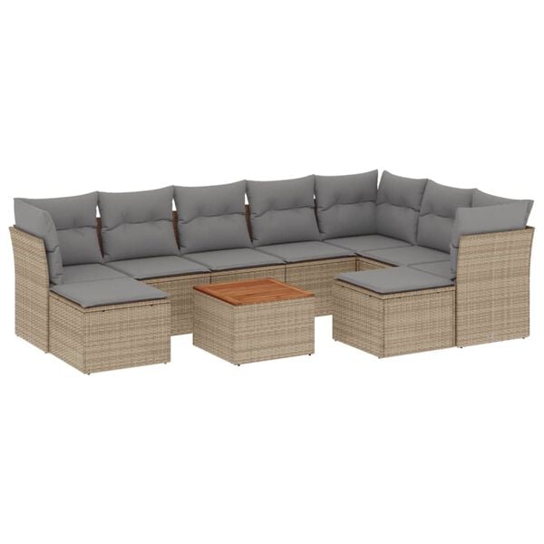 vidaXL 10-delige Loungeset met kussens poly rattan gemengd beige