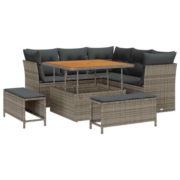 vidaXL Tuin Sofa Set 8 pcs Grijs Poly riet en gepoedercoat staal