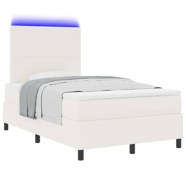 vidaXL LED Box Spring Bed Cr&egrave;me en Wit 120 x 200 cm Katoen Stof