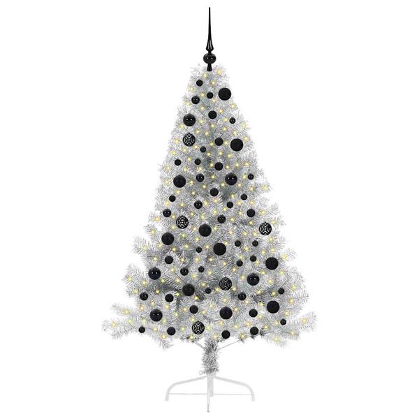 vidaXL Kunstmatig Voorverlicht Kerstboom met 300 LED Zilver 180 cm PET