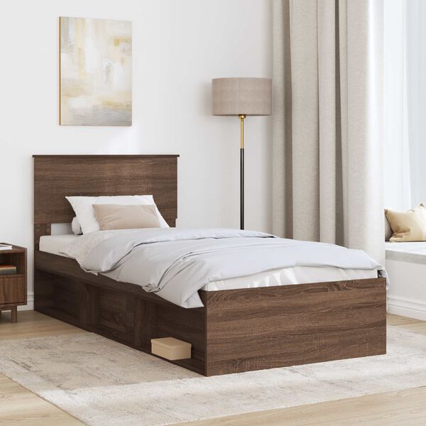 vidaXL Bedframe met hoofdeinde Bruin Eiken 90 x 200 cm Bewerkt hout