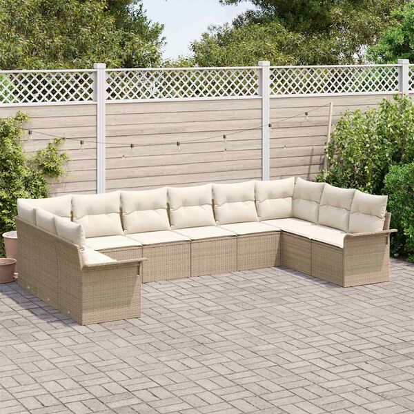 vidaXL Tuin Sofa Set met opslag 10 pcs Beige poly rattan