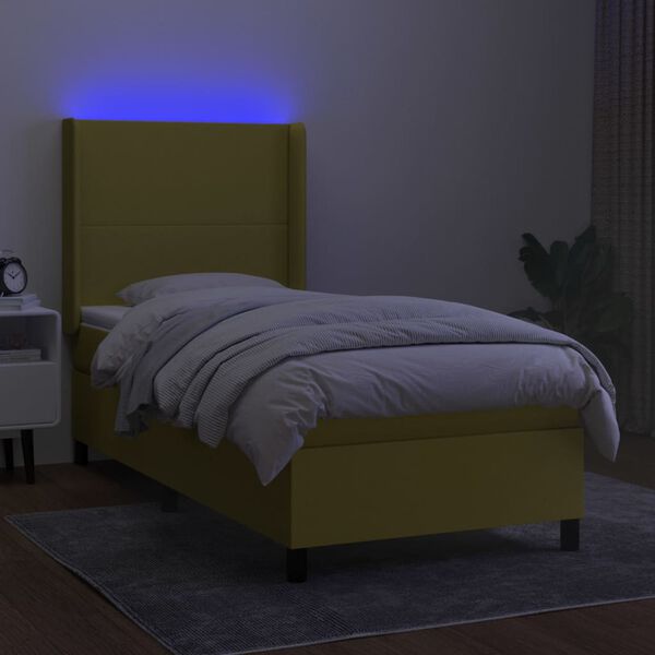 vidaXL Boxspring met matras en LED stof groen 80x200 cm