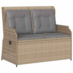 vidaXL Tuinbankje verstelbaar met kussens poly rattan beige