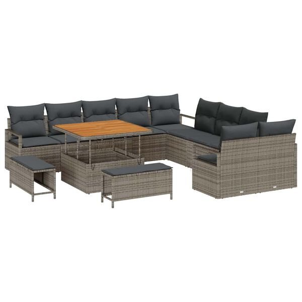 vidaXL Tuinbankenset met kussen 13 pcs Grijs poly rattan