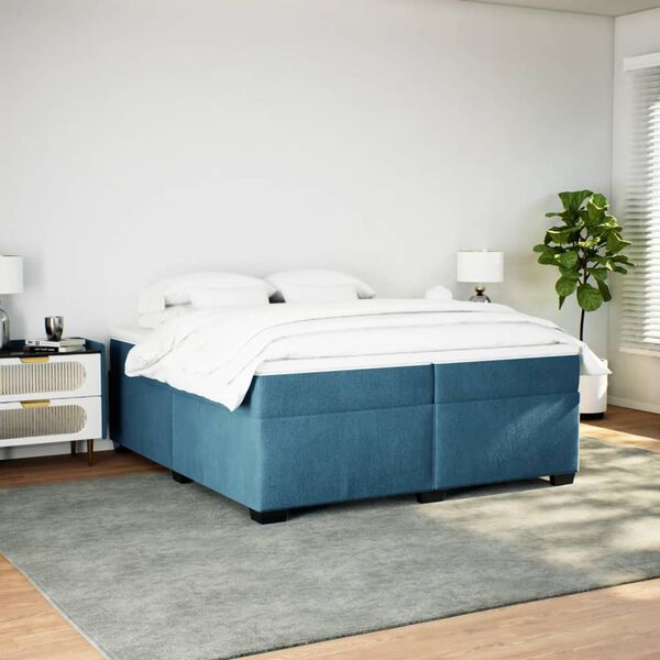 vidaXL Boxspring met matras fluweel donkerblauw 200x200 cm