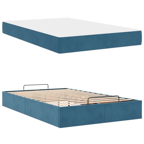 vidaXL Bedframe met matras met matras 2 pcs Blauw Fluweel