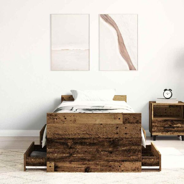 vidaXL Bedframe zonder matras 100x200 cm bewerkt hout oud hout