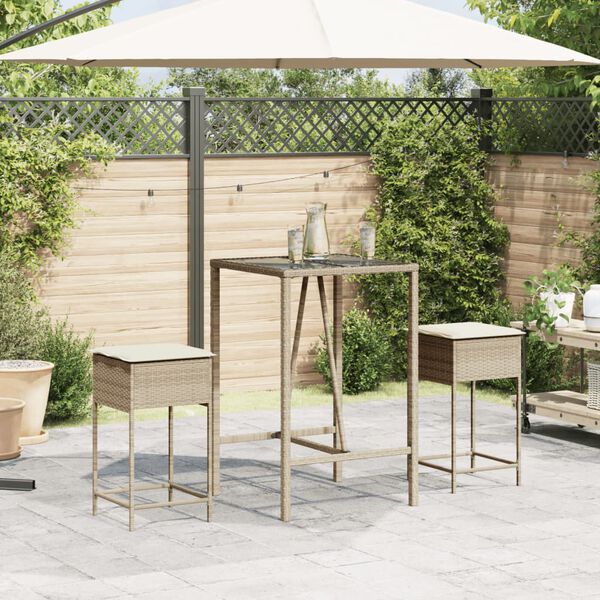 vidaXL Tuinbarkrukken 2 st met kussens poly rattan beige