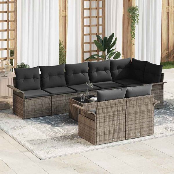 vidaXL Tuin Sofa Set met kussen 9 pcs Grijs Poly riet