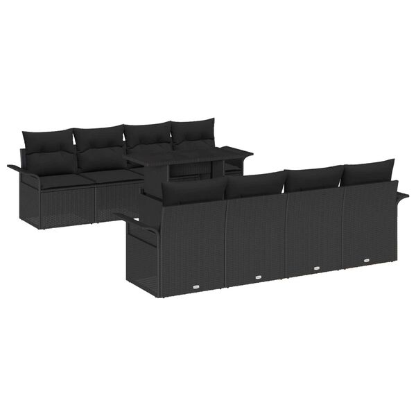 vidaXL Tuin Sofa Set met kussen 9 pcs Zwart poly rattan