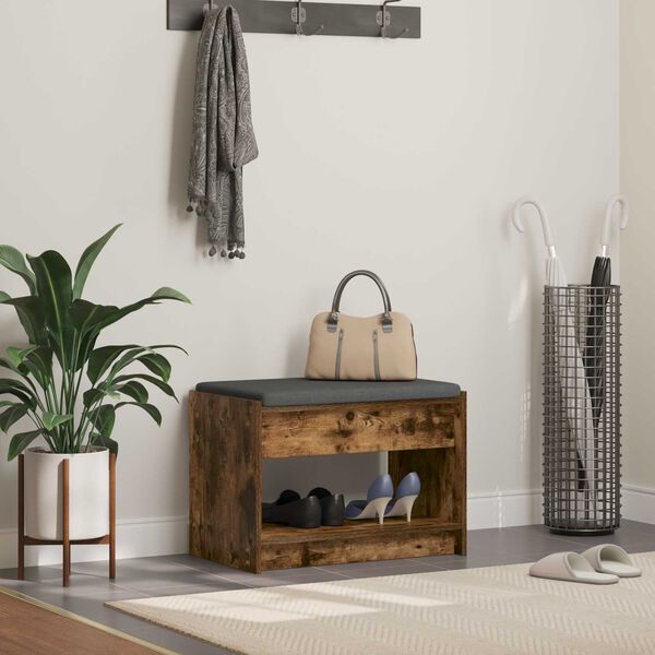 vidaXL Halbank met kussen met plank Gerookte Eik 63 x 38 x 45 cm