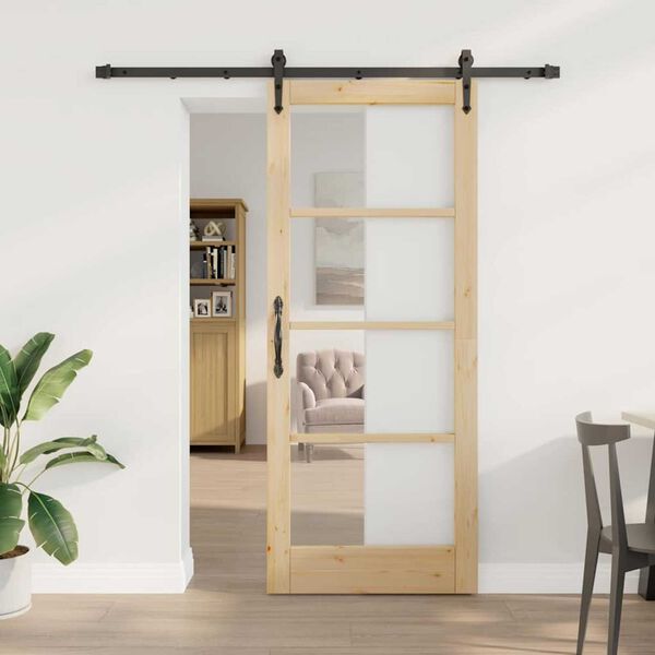 vidaXL Schuifdeur Naturel 83 x 202 cm Massief grenenhout en glas