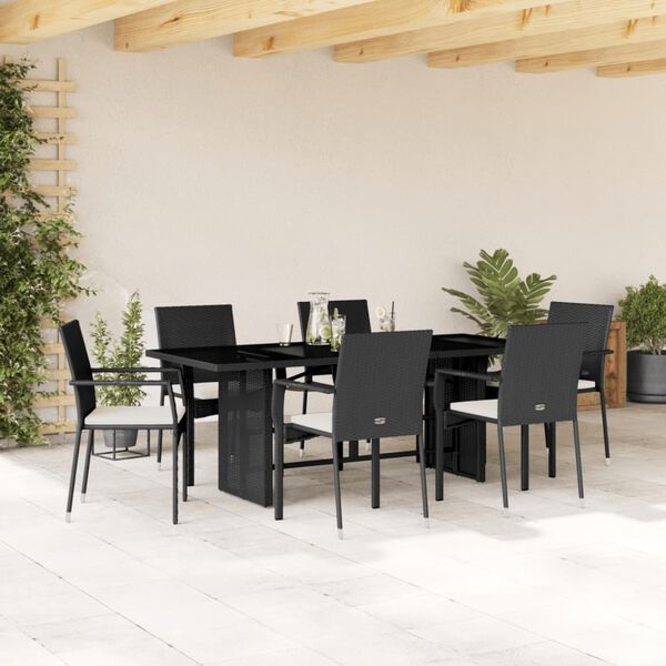 vidaXL 7-delige Tuinset met kussens poly rattan zwart