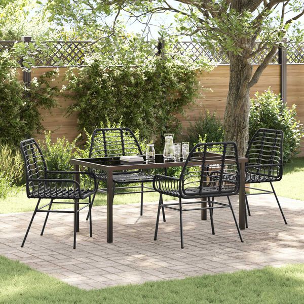 vidaXL Tuin eettafelset 5 pcs Zwart poly rattan