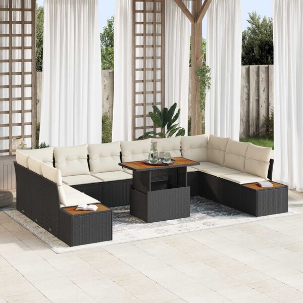 vidaXL Tuin Sofa Set met opslag 11 pcs Zwart Poly riet
