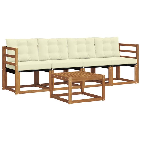 vidaXL Buiten bankenset met kussen 5 pcs Natuurlijk en Cr&egrave;me