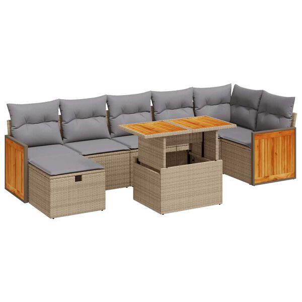 vidaXL 5-delige Loungeset met kussens poly rattan beige