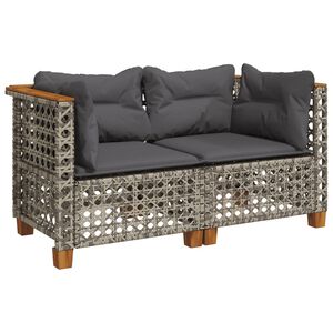 vidaXL Tuinhoekbanken 2 st met kussens poly rattan grijs