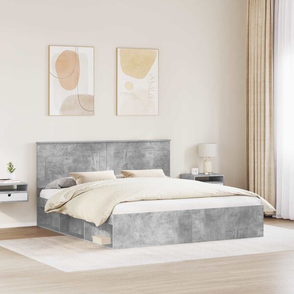 vidaXL Bedframe met hoofdeinde Beton 180 x 200 cm Massief grenenhout