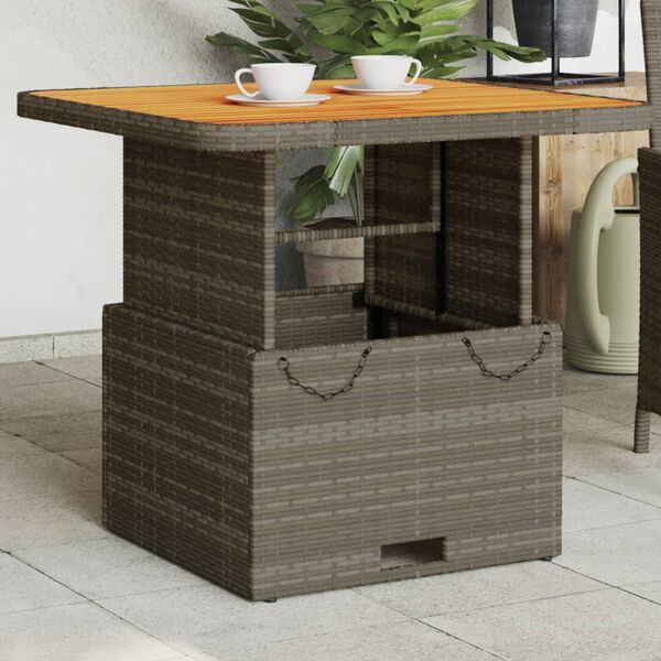 vidaXL Tuintafel 80x80x71 cm poly rattan en acaciahout grijs