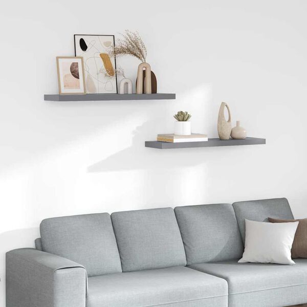 vidaXL Wandschappen zwevend 2 st 90x23,5x3,8 cm MDF grijs
