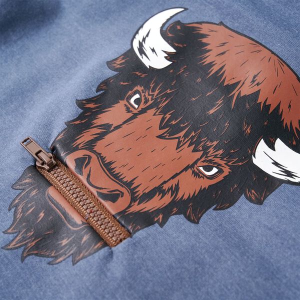 Kindertrui met capuchon 128 gem&ecirc;leerd blauw