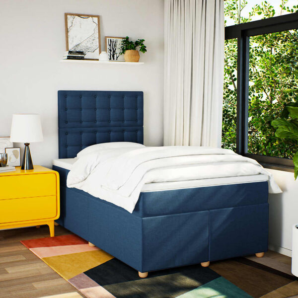 vidaXL Boxspring met matras stof blauw 120x200 cm