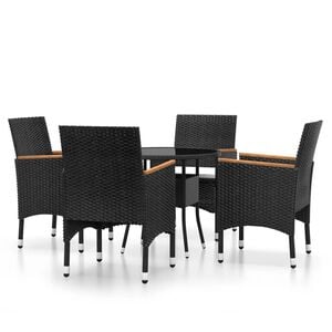 vidaXL 5-delige Bistroset poly rattan en gehard glas zwart