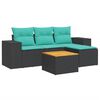 vidaXL 5-delige Loungeset met kussens poly rattan zwart