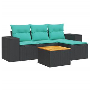 vidaXL 5-delige Loungeset met kussens poly rattan zwart
