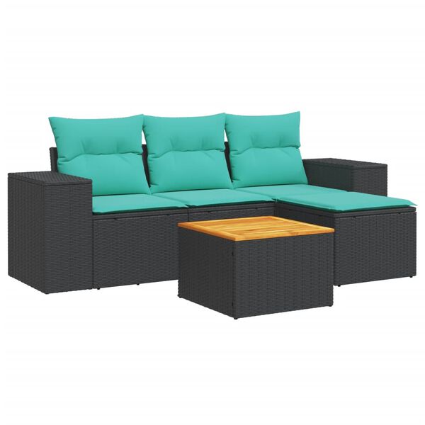 vidaXL 5-delige Loungeset met kussens poly rattan zwart