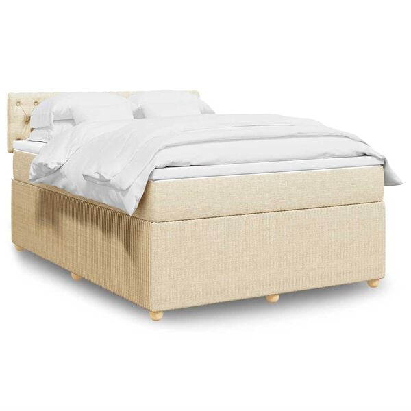 vidaXL Boxspring met matras stof cr&egrave;mekleurig 140x200 cm