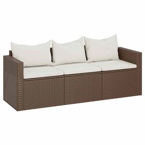 vidaXL Tuinbank 3-zits met kussens poly rattan bruin