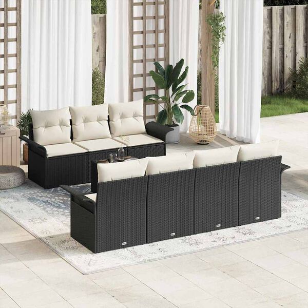 vidaXL Tuinbankenset met kussen 8 pcs Zwart en Cr&egrave;me poly rattan