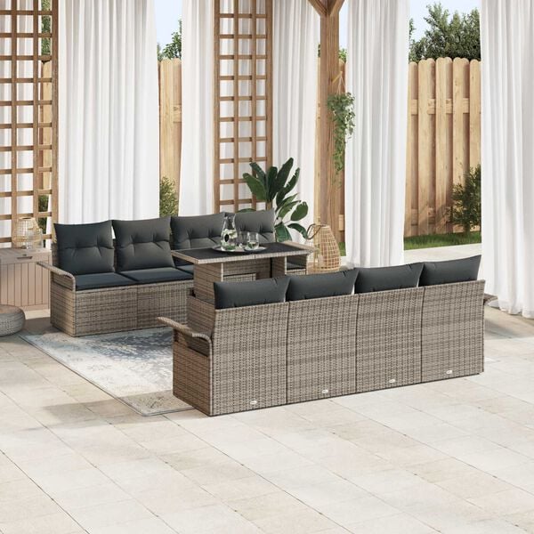vidaXL Tuin Sofa Set met kussen 9 pcs Grijs poly rattan