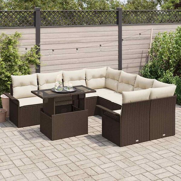 vidaXL Tuin Sofa Set met kussen 9 pcs Bruin Poly riet