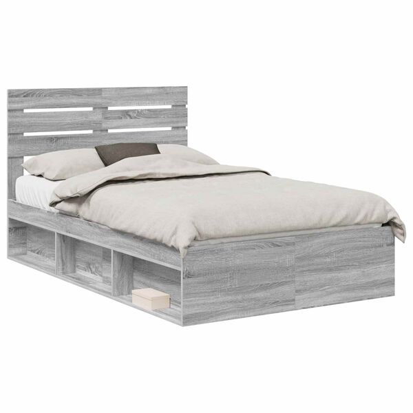 vidaXL Bedframe Grijs Sonoma 135 x 190 cm Massief grenenhout