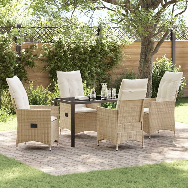vidaXL Tuin eettafelset met kussen 5 pcs Beige poly rattan