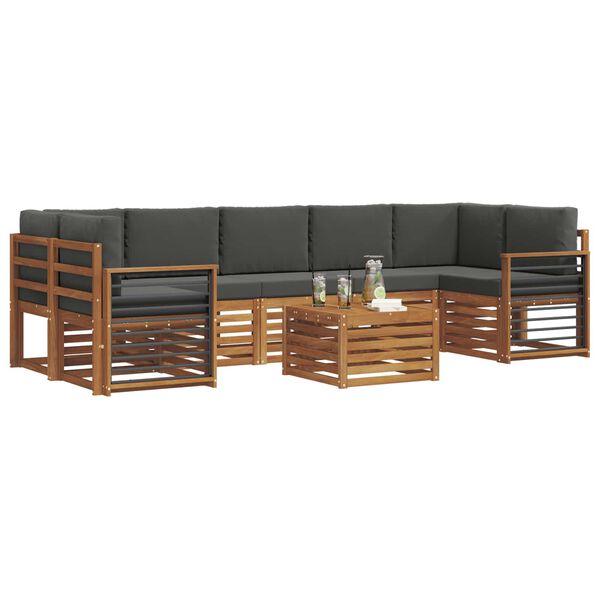 vidaXL Sofa-Sets 8 pcs Natuurlijk en Antraciet Massief Acaciahout