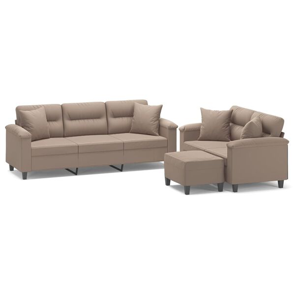 vidaXL 3-delige Loungeset met kussens microvezelstof taupe