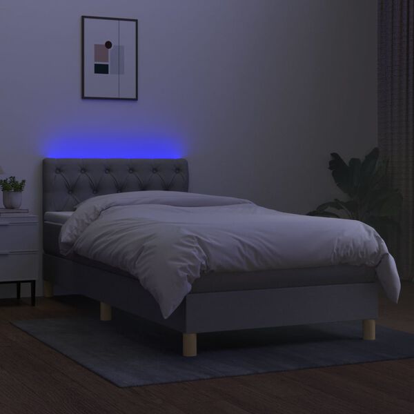 vidaXL Boxspring met matras en LED stof lichtgrijs 80x200 cm