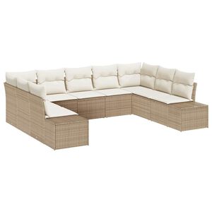 vidaXL Tuinbankenset met kussen 9 pcs Beige en Crème Polyrattan