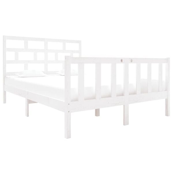 vidaXL Bedframe massief grenenhout wit 135x190 cm 4FT6 Double