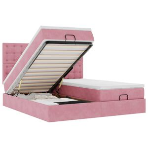 vidaXL Ottoman bed met matrassen en LED's 180x200cm fluweel roze