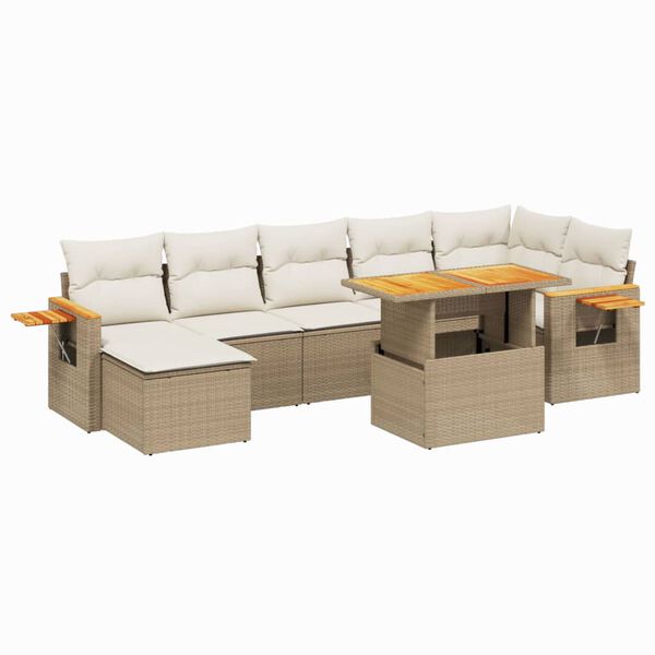vidaXL 8-delige Loungeset met kussens poly rattan beige