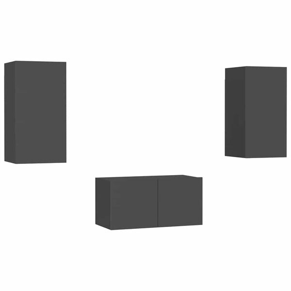 vidaXL 3-delige Tv-meubelset bewerkt hout grijs