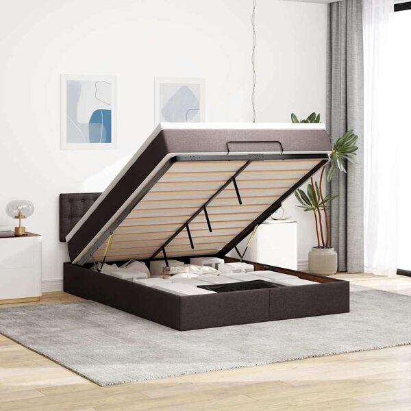 vidaXL Bed poef met matras en LED's 140x190 cm stof donkerbruin