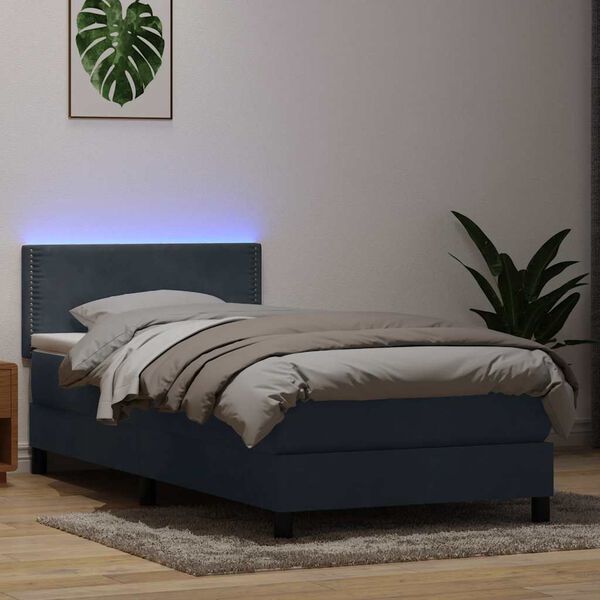 vidaXL Boxspring met matras en LED fluweel donkergrijs 90x220 cm